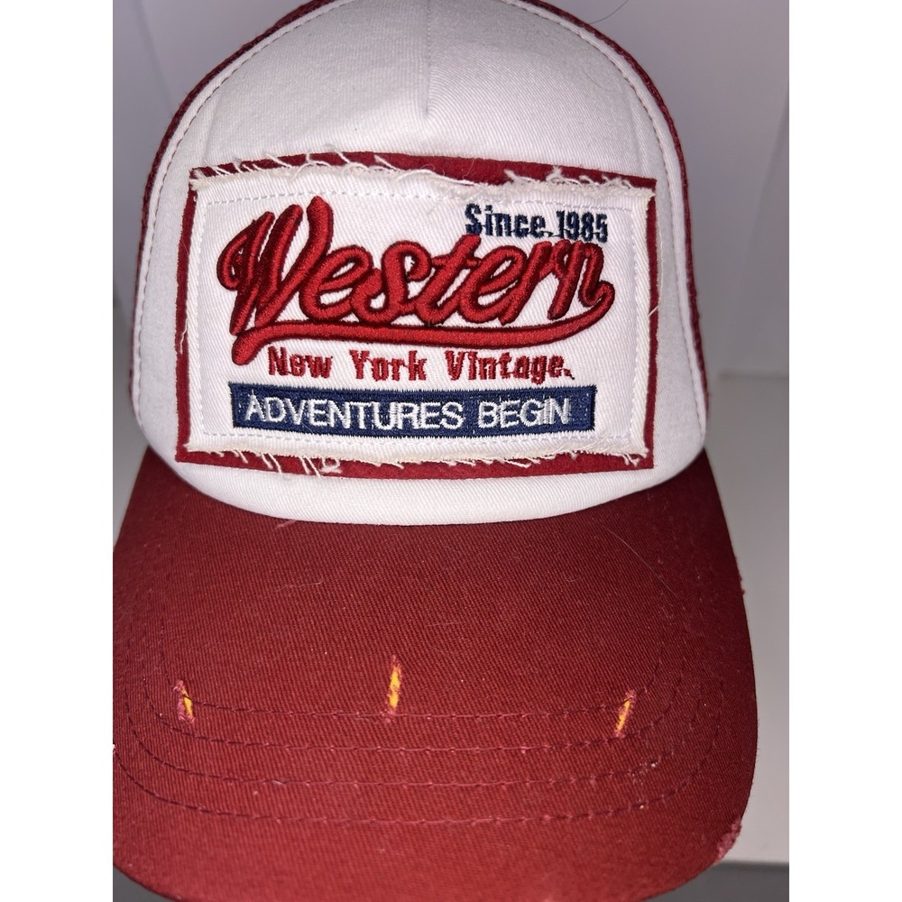 Western New York Vintage Maroon/White Trucker Hat Cap Distressed Snapback - Picture 10 of 16
